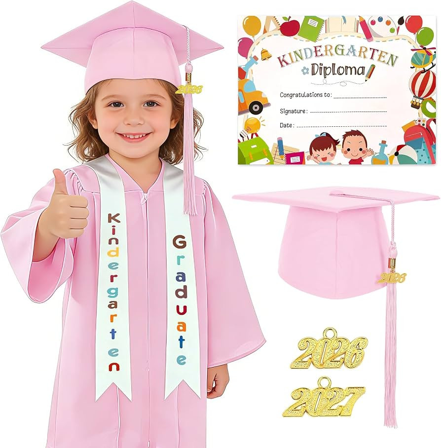 Kindergarten Graduation Cap Gown with 2026 Tassel Graduation Stole Certificate, Children, Pink, 3... | Amazon (CA)