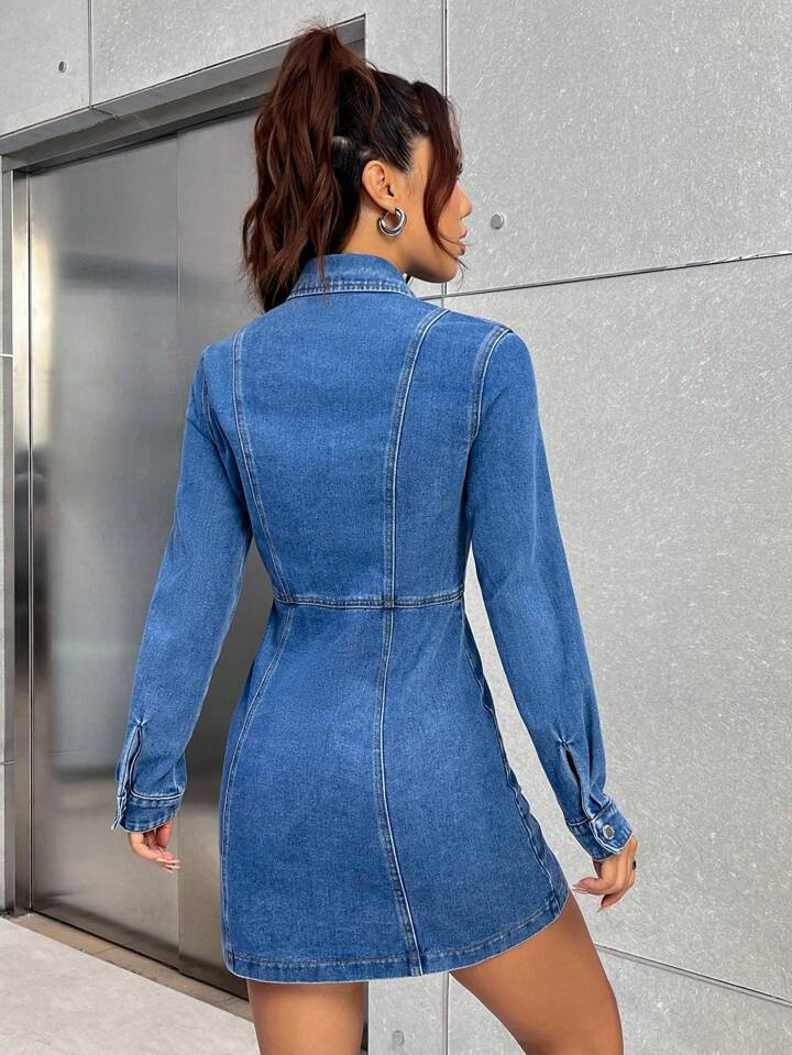 SHEIN EZwear Button Front Denim Dress | SHEIN