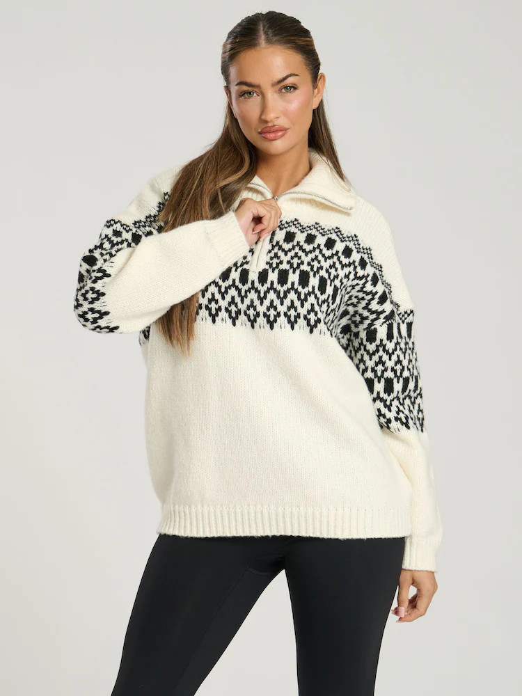 Buy South Beach Cream Fairisle Pattern Half Zip Jumper from Next USA | Next US
