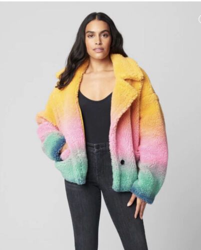 Blank NYC Hard to Forget Rainbow Teddy Coat Jacket Large NWT Multicolor Ombré | eBay US