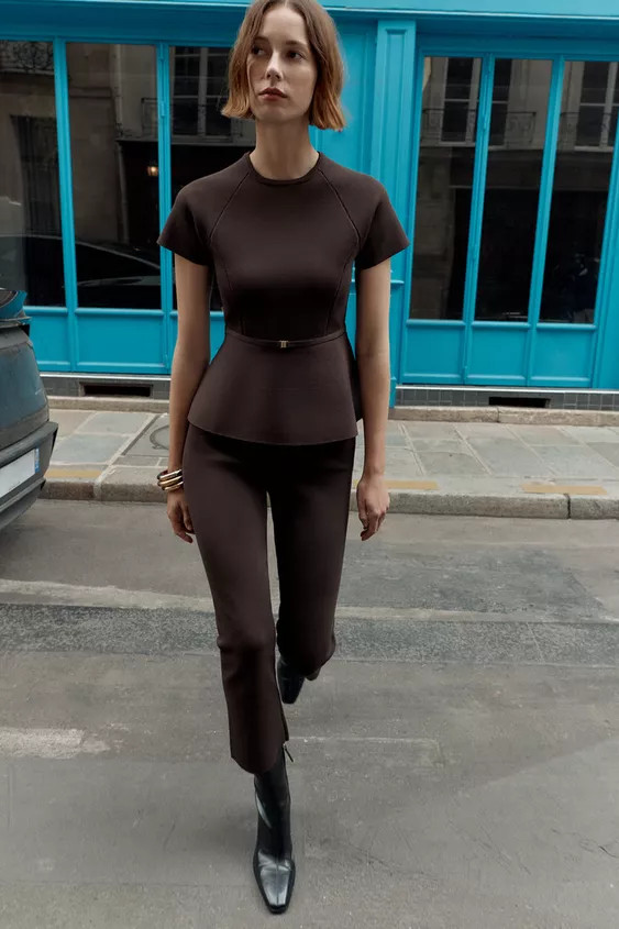 KNIT BELT PEPLUM TOP | Zara US