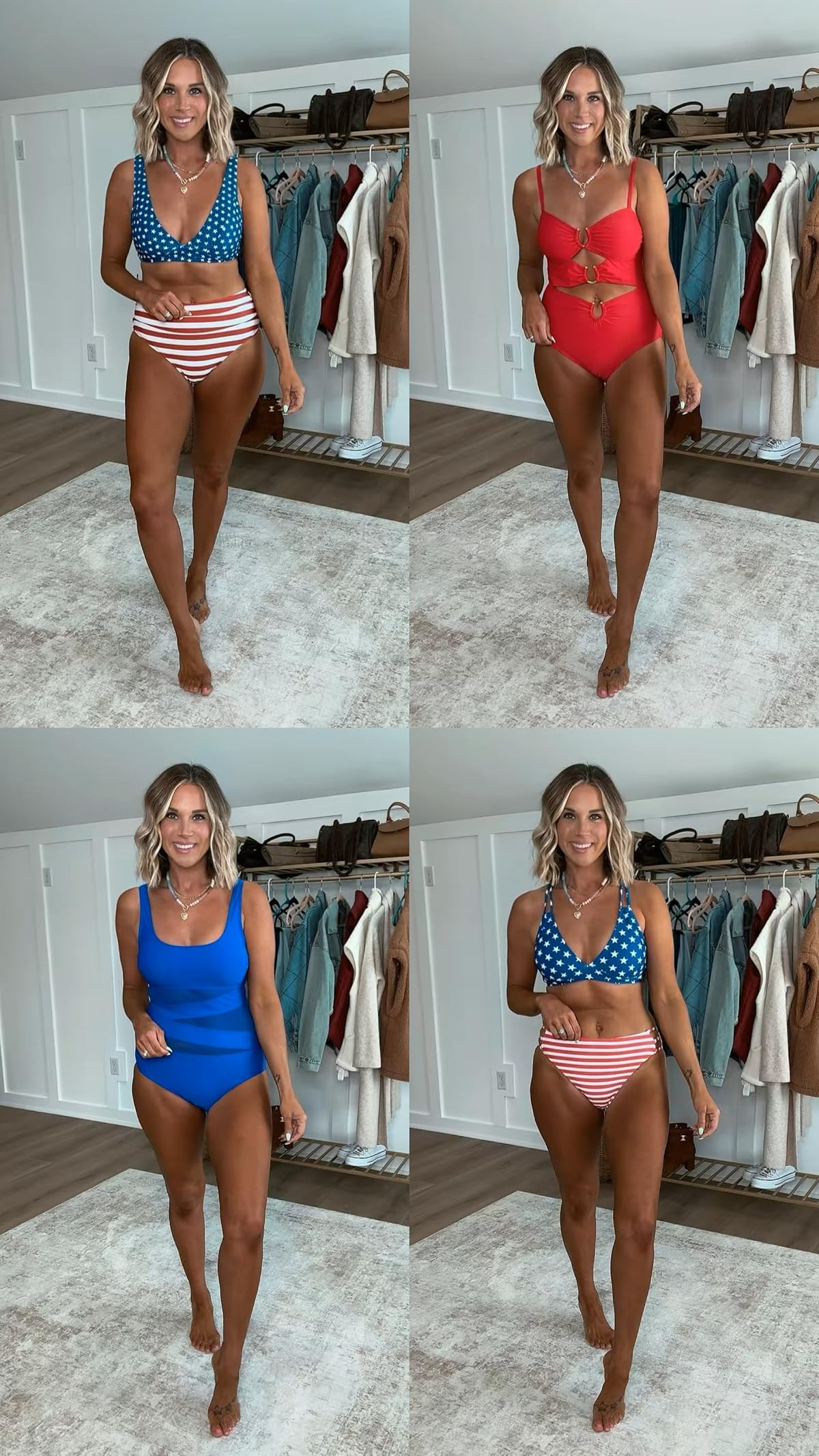 Swimwear cute enough for the lake, pool, beach, or backyard bbq 🇺🇸 These bathing suits are festive, comfortable with just the right amount of coverage, and way too cute to save for just one weekend this summer!
I am 5’6 141lbs in a size M in all (34C bust) - also linking my favorite self tanner  

 #LTKmomlife #LTKActive #LTKSwim