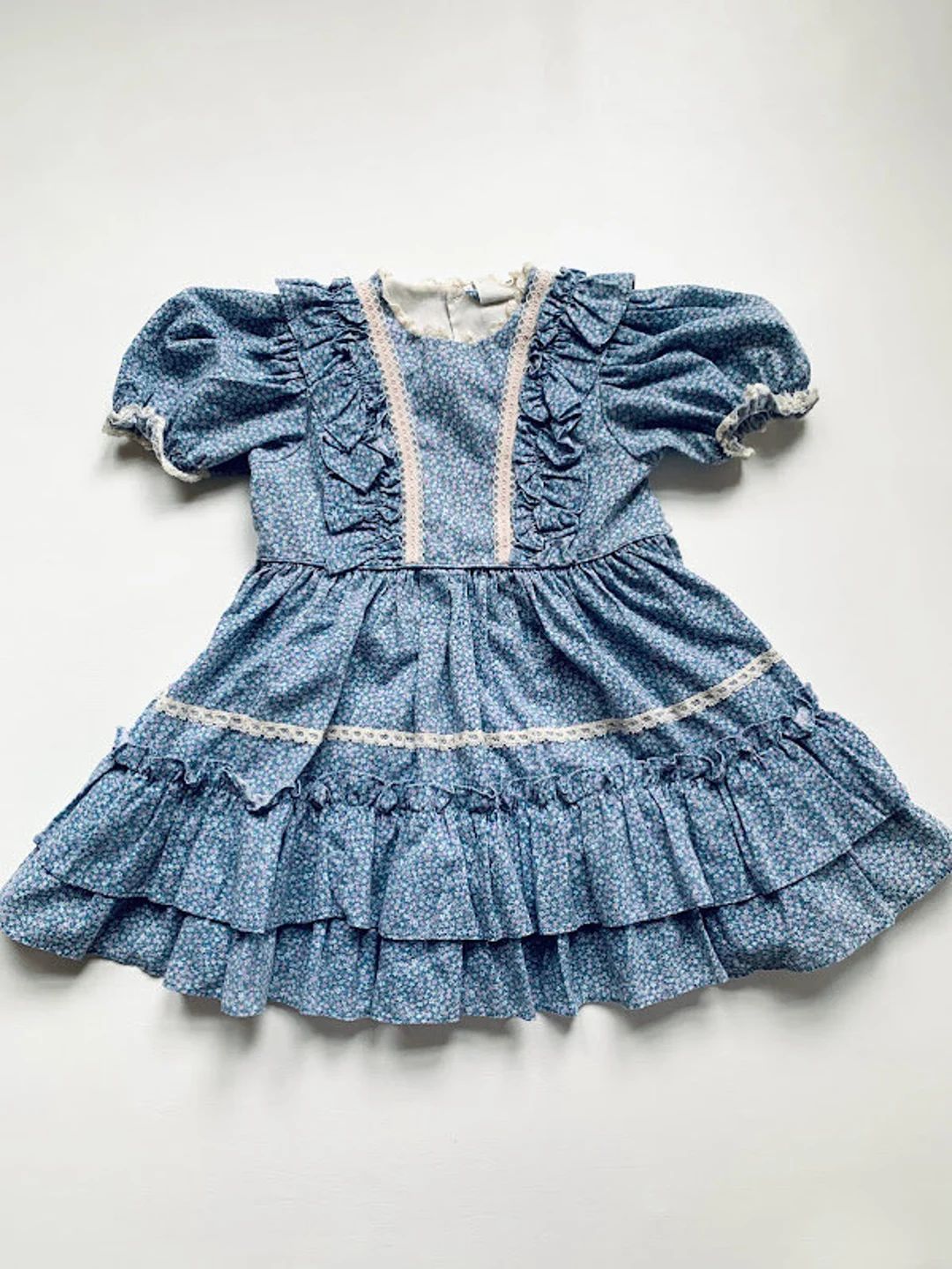 Vintage 80s Girls Blue Floral Print Prairie Dress Cottagecore Size 3T | Etsy (US)