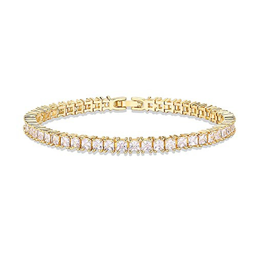 PAVOI 14K Gold Plated Cubic Zirconia Classic Tennis Bracelet | Yellow Gold Bracelets for Women | 3mm CZ, 7.5 Inches | Amazon (US)