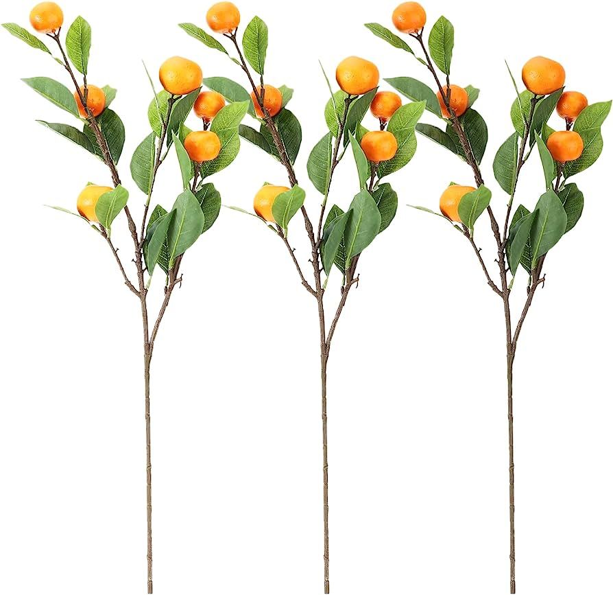 Aphmeir 3 Pack Artificial Tangerine Branches, 25 Inch Lifelike Orange Branches Fake Oranges for H... | Amazon (US)