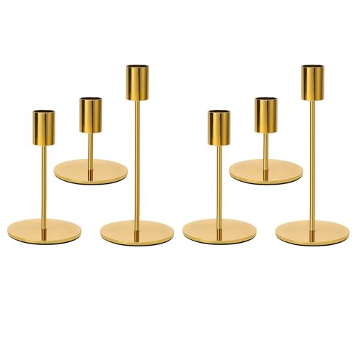 Anndason 6 PCS Gold Candlestick Holders - Taper Candle Holders for Home Decor, Wedding, Dinning, Party, Anniversary | Amazon (US)