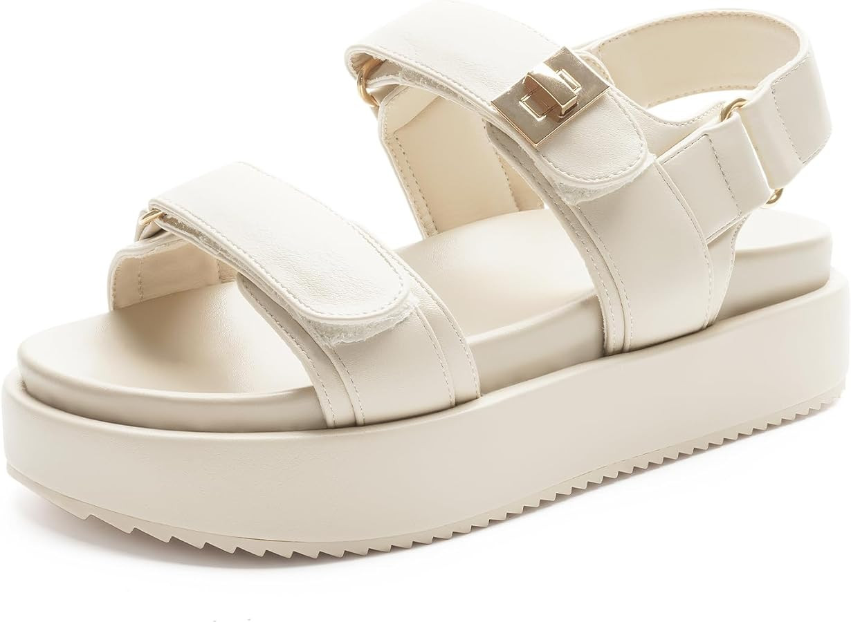 FUNKYMONKEY Women's Low Wedge Platform Sandals Open Toe Adjustable Double Strap Beach Casual Sand... | Amazon (US)