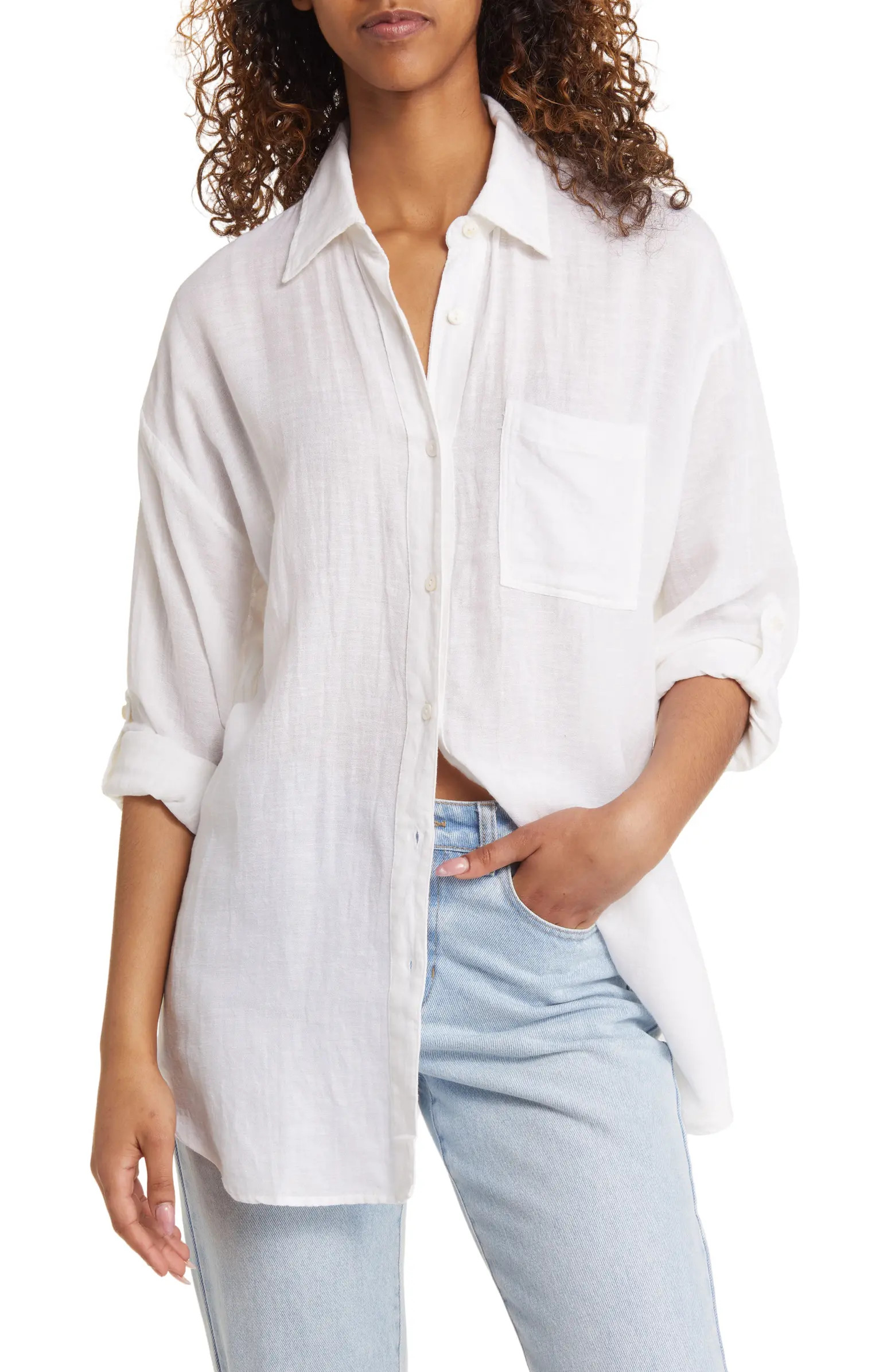 Premium Linen Button-Up Blouse | Nordstrom