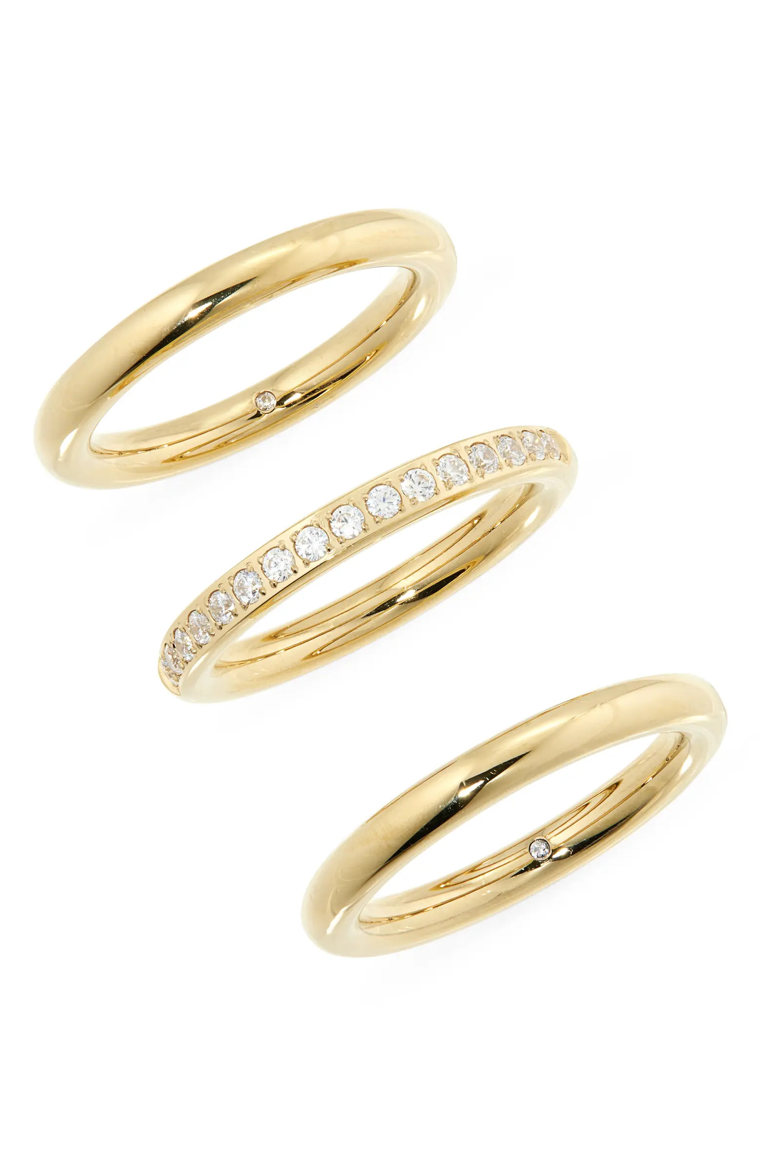 Set of 3 Waterproof Cubic Zirconia Stackable Rings | Nordstrom