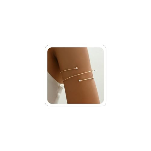 Hremhoo Gold Coil Arm Cuff for Women, Upper Arm Gold Cuff Bracelet Armlet Minimalist Armband Bangle Liquid Lava Arm Chain Open Bangle Cuff Bracelet for Women (gold 1) | Amazon (US)