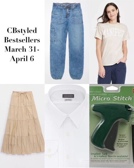 Bestsellers for March 31-April 6!
For reference I’m 5’ 7 size 4ish 
1. Denim joggers with a drawstring waist and the bottom can be cinched tighter too! Great for spring and summer and so comfortable! Fit tts and on sale! 
2. Graphic tee: $9.09 at Target! Fits tts, I sized up to M for a relaxed fit. Target doesn’t ship to Canada, I got it in store when I was in the US. 
3. Maxi skirt: on sale! Lined and has a drawstring elastic waist. Fits tts
4. Oversized white shirt: men’s shirt that is wrinkle resistant! I get size 16” neck 32-33” sleeve and it’s perfectly oversized.
5. Micro stitch tagging gun: inserts a small plastic stitch to hold fabric together. Comes with white and black stitches 
I also linked more items from the most popular list!


#LTKfindsunder100 #LTKfindsunder50 #LTKstyletip