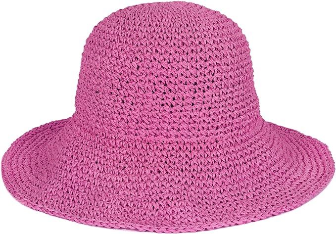 Floppy Straw Sun Hat Foldable Packable Wide Brim Summer Beach Hat Crochet Bucket Hat for Women | Amazon (US)
