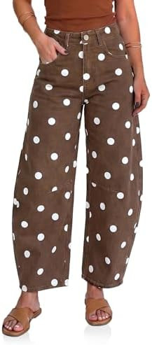 Cicy Bell Womens Polka Dot Barrel Jeans Baggy Wide Leg Denim Pants | High Waisted,Boyfriend Style... | Amazon (US)