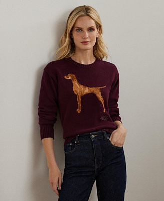 Women's Intarsia-Knit Vizsla Cotton Sweater | Macy's