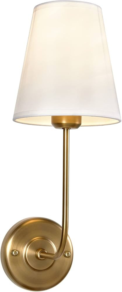 TERLEENART Single Fabric Wall Sconce with Flared Shape White Textile Shade Curved Arm and Antique... | Amazon (US)