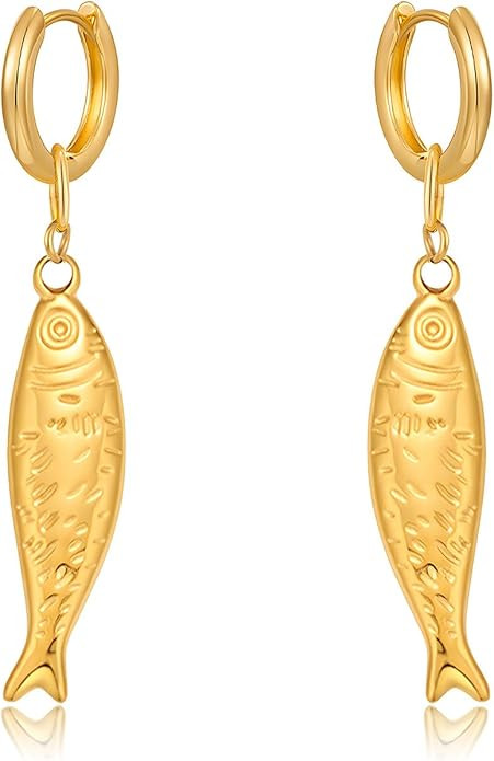 Gold Fish Dangle Earrings for Women, Fun Ocean-Inspired Hoop and Drop Styles for Summer Beach Loo... | Amazon (US)