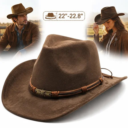 Sherry Cowboy Hat for Women and Men Western Suede Hat Panama Hat Cowboy & Cowgirl Hat Felt Wide Brim Women Men Fedora Hats | Walmart (US)