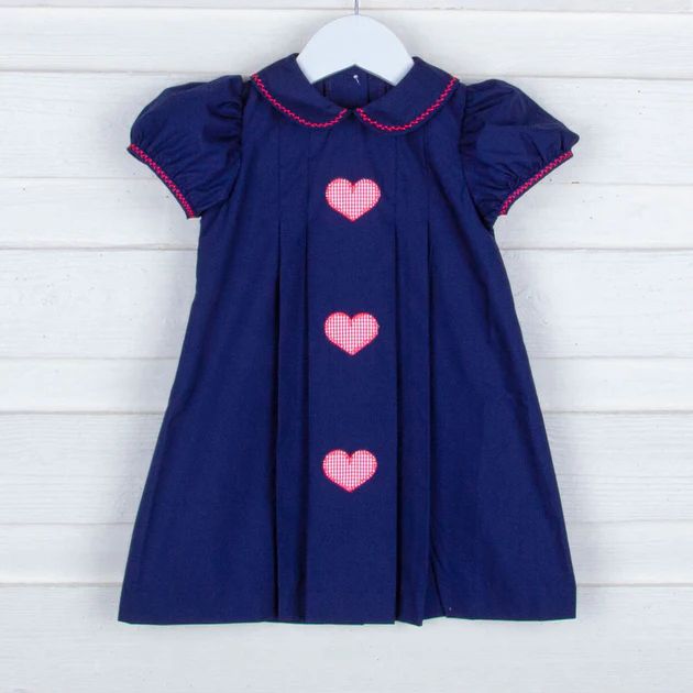 Navy Pleated Heart Applique Dress | Classic Whimsy