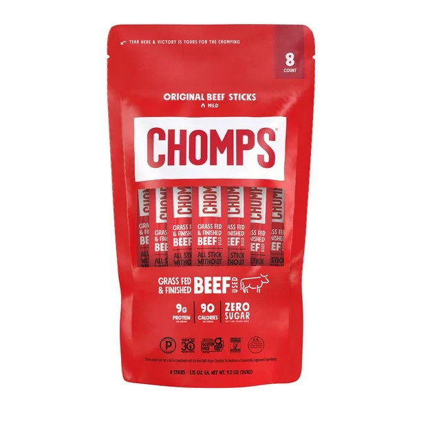 Chomps Beef Jerky Sticks, Original Beef, Keto Snack, Meat Sticks, Paleo Friendly, Sugar Free, Gra... | Walmart (US)