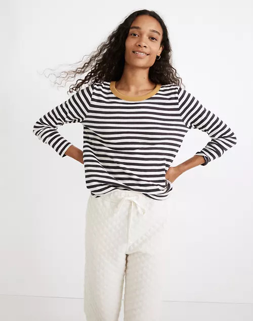 Whisper Cotton Rib-Crewneck Long-Sleeve Tee in Mulford Stripe | Madewell
