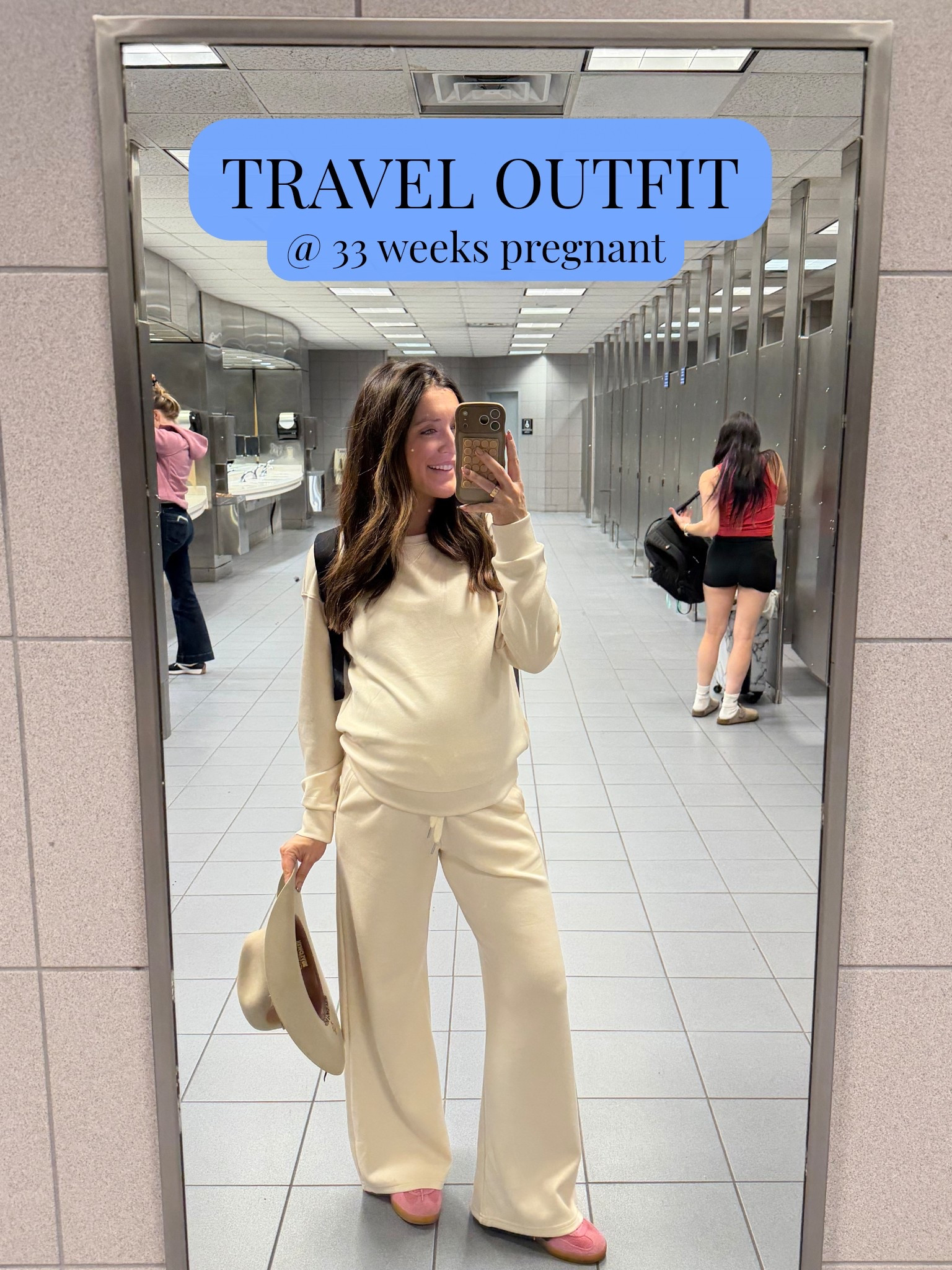 Airport outfit at 33 weeks pregnant. Set is from Amazon but a total spanx air essentials looks for less (wearing a small). 

#LTKTravel