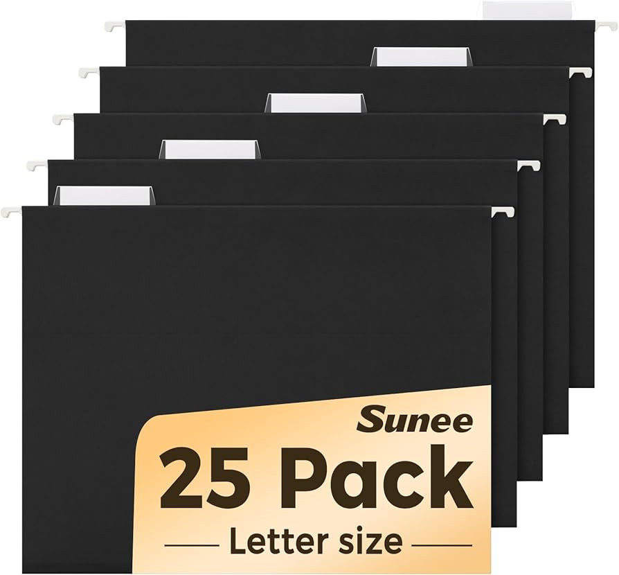 SUNEE 25 Pack Hanging File Folders, Black Folders, Hanging File Folders Letter Size with 1/5-cut ... | Amazon (US)