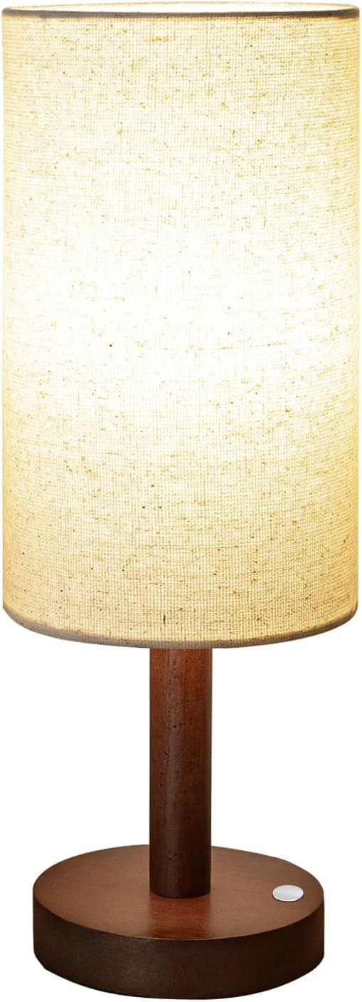 LALISU Cordless Table Lamp, 3 Color Dimming Portable Battery Lamp, Touch Control Wood Base Small ... | Amazon (US)