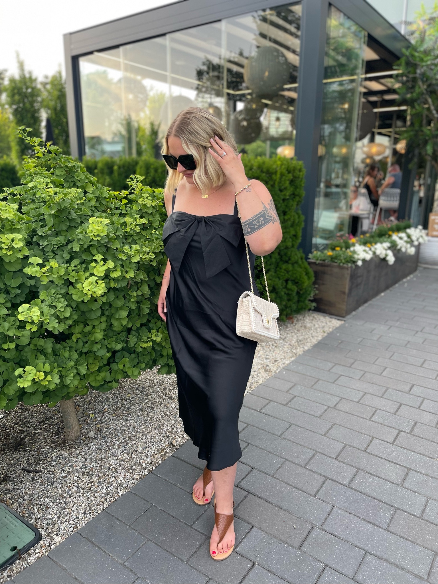 Target Bow Silk Midi Dress 👗 
I am 5’7 size 12/14 and wearing a large. Glasses are old Gucci- couldn’t find them available! 

#LTKFindsUnder50 #LTKMidsize