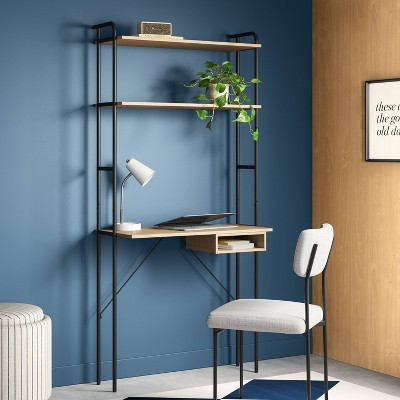 Wood and Metal Wall Mounted Storage Desk with Two Shelves - Room Essentials™ | Target
