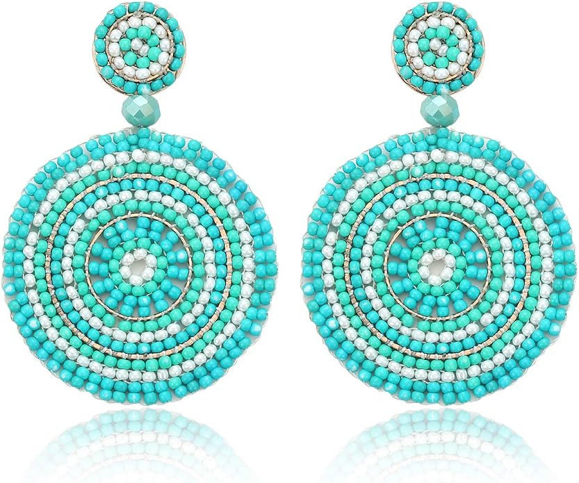 Beaded Drop Earrings for Women Handmade Colorful Beaded Earrings Boho Statement Beaded Dangle Ear... | Amazon (US)
