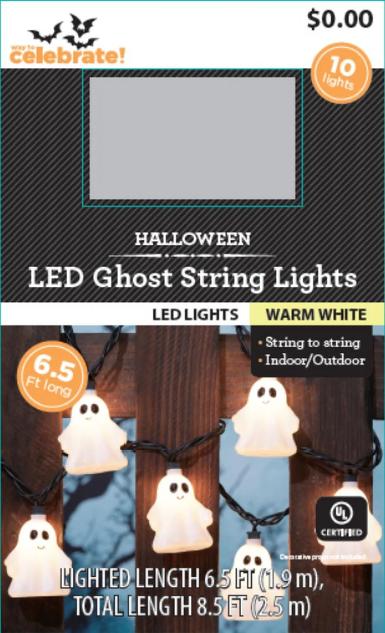 Halloween 10-Count Indoor/Outdoor White Ghost LED String Lights by Way To Celebrate | Walmart (US)