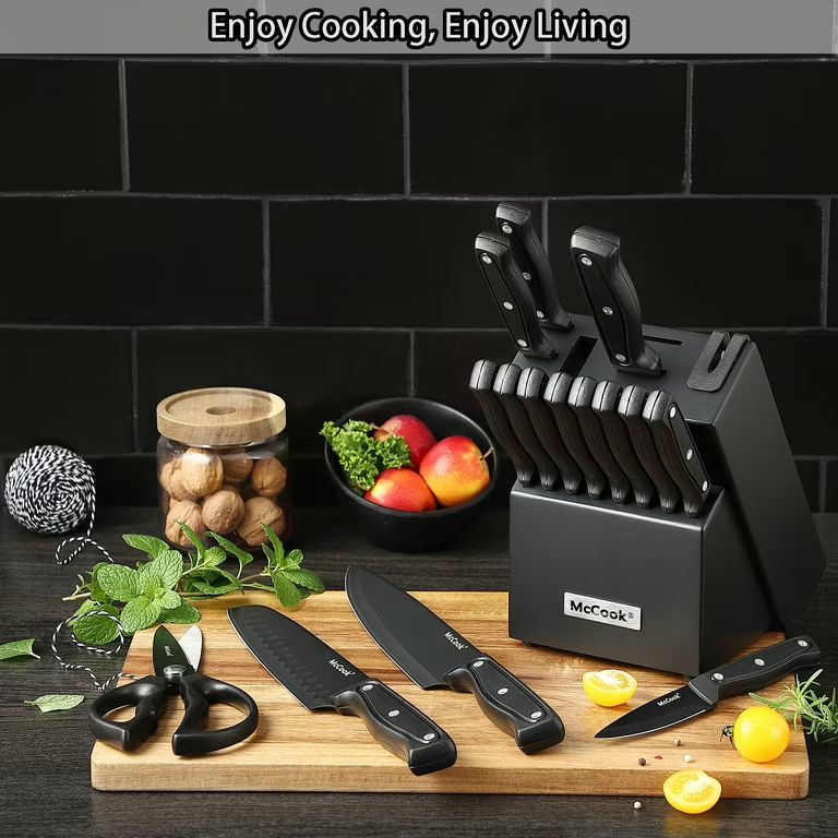 McCook DISHWASHER SAFE MC701 Black Knife Sets of 26, Stainless Steel Kitchen Knives Block Set wit... | Walmart (US)