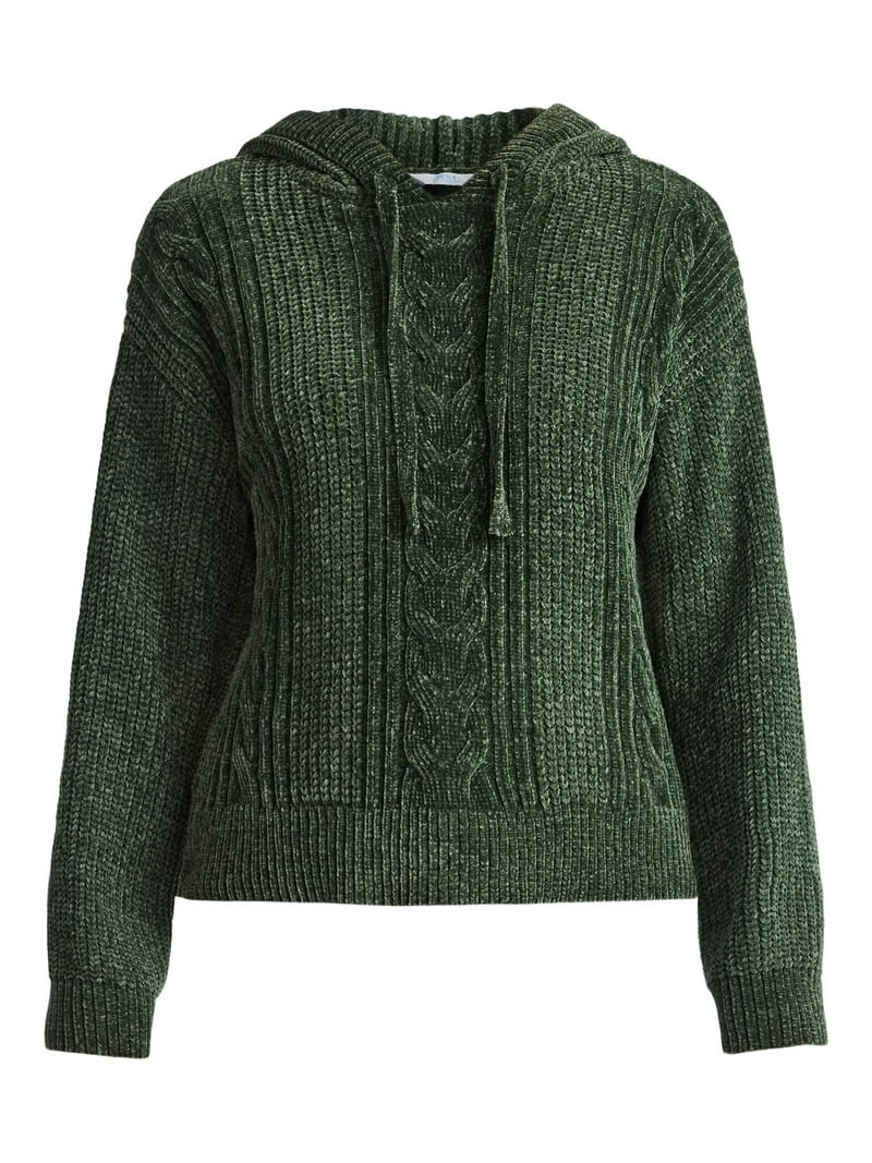 Time and Tru Women's Velveteen Hoodie Pullover Sweater with Long Sleeves, Sizes XS-XXXL - Walmart... | Walmart (US)