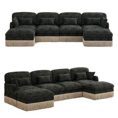 131" U-Shaped Leopard Print Chenille Sectional Sofa, 4-Seat with 2 Movable Ottomans, Delicate Tassel Edge, Ergonomic Deep Seat, Modern Fashion, Easy A | Wayfair North America