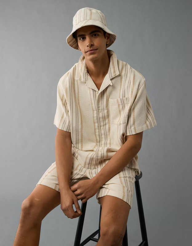 AE Poolside Striped Button-Up Shirt | American Eagle Outfitters (US & CA)