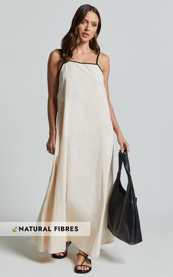 Angelina Midi Dress - Straight Neck Sleeveless A Line Dress in Natural | Showpo (US, UK & Europe)