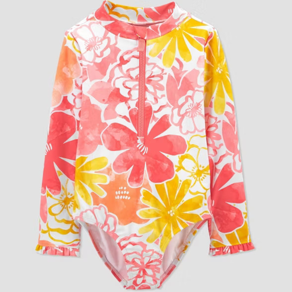 Toddler Girls' Floral Print Long Sleeve One Piece Swimsuit - Just One You® made by carter's Pink | Target