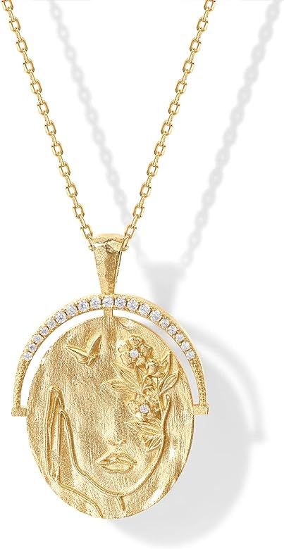 PAVOI 14K Gold Plated Engraved Oval Coin Pendant Necklace for Women | Bohemian Necklace | Amazon (US)