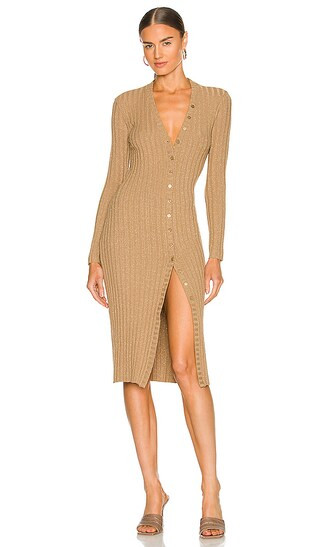 Long Sleeve Cardigan Midi Dress in Sand & Gold | Revolve Clothing (Global)