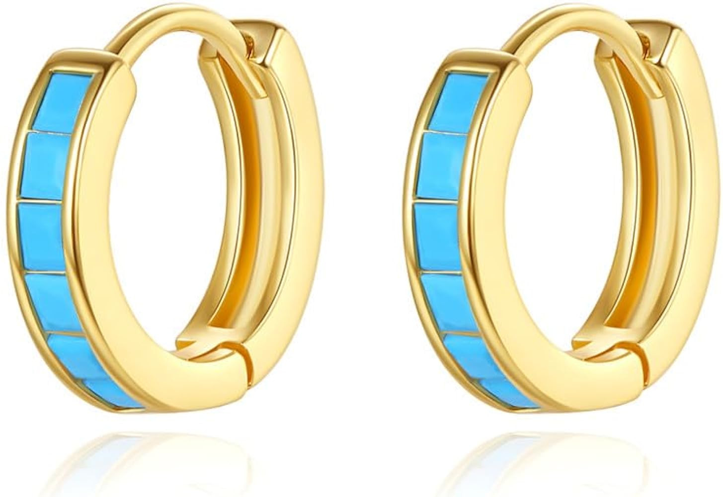 Blue Turquoise Hoop Earrings for Women 14K Gold Plated Small Huggie Hoops 12mm Cartilage Earrings... | Amazon (US)