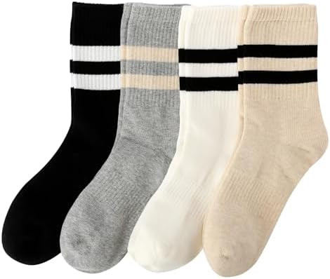 Striped Cotton Crew Socks for Women with Seamless Toe, Cute Casual Women’s Socks, Athletic Runn... | Amazon (US)