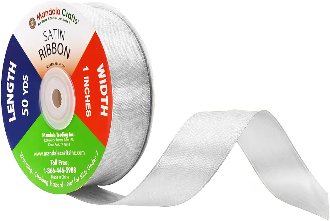 Mandala Crafts Silver Satin Ribbon for Crafts - 50 Yards 1 Inch Wide Fabric Ribbons for Gift Wrap... | Amazon (US)