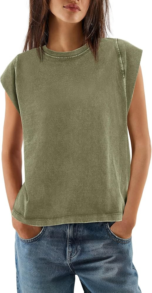 Yanekop Womens Acid Wash Tshirt Oversized Cap Sleeve Tops Vintage T Shirts Washed Crewneck Shirts... | Amazon (US)