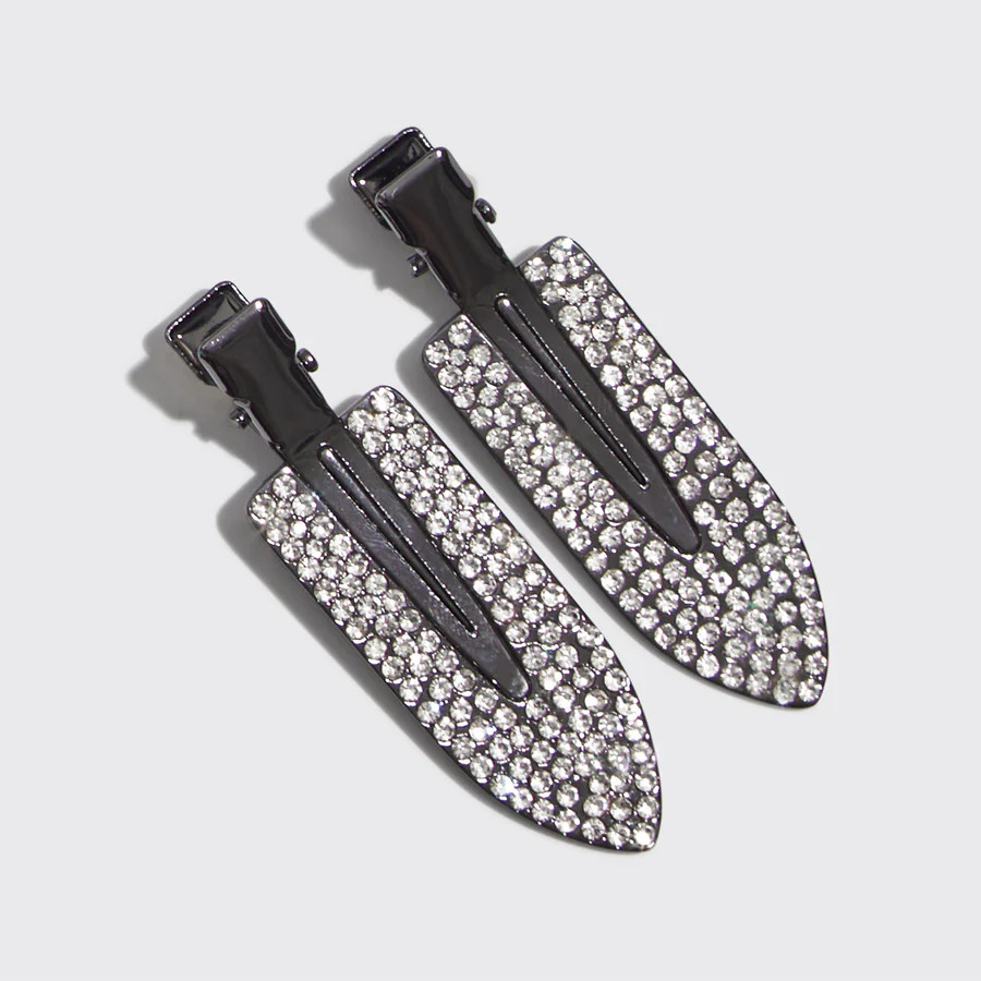 Metal Rhinestone Creaseless Clips 2pc Set- Hematite | Kitsch