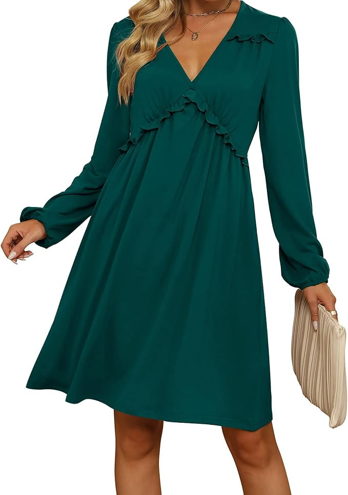 Aokosor Long Sleeve Dresses for Women Fall 2023 Sexy V Neck Dress Fashion Low Cut Outfits | Amazon (US)
