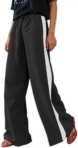 Women's Casual Pants Drawstring Leopard Print Color Block Side Striped Straight Leg Wide Leg Loos... | Amazon (US)