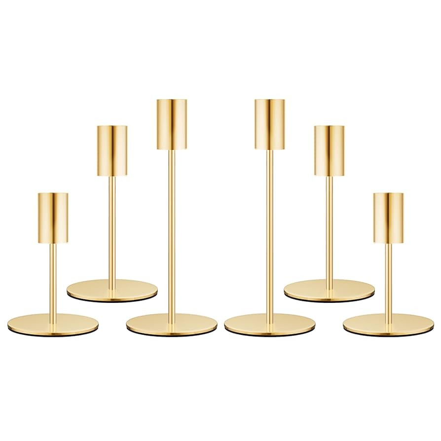 Set of 6 French Gold Taper Candle Holders Candlestick Holders, Decor Candle Stick Candle Holder f... | Amazon (US)