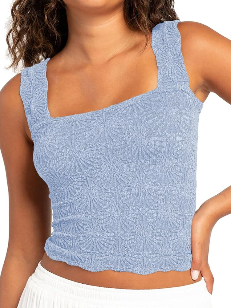 Jar of Love Womens Tank Top Square Neck Wide Strap Crop Tops Flower Going Out Tops Slim Fit Lettu... | Amazon (US)