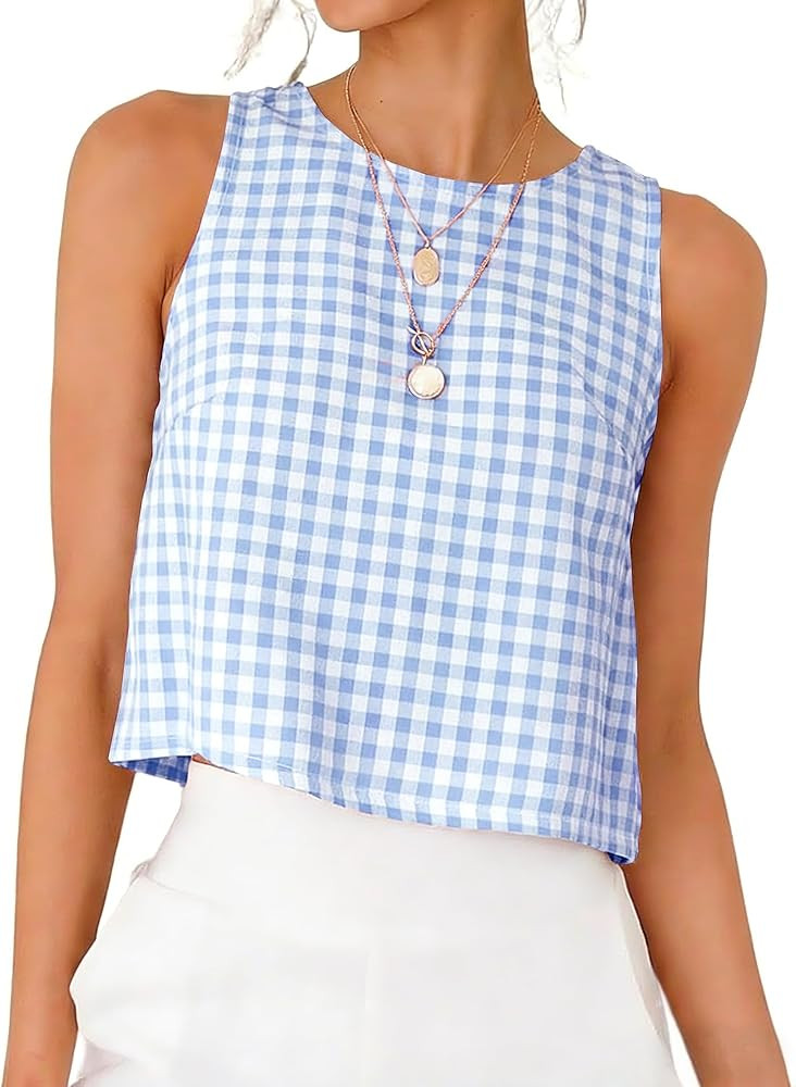 IDEALSANXUN Womens Gingham Crop Tank Tops 2026 Spring Summer Sleeveless Vest Top | Amazon (US)