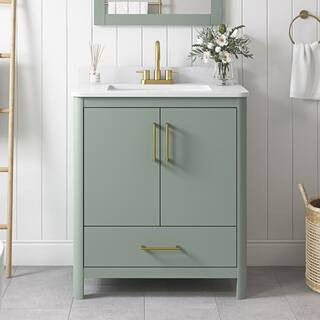 Dario 30 in. Single Sink Sage Green Bath Vanity with White Engineered Stone Top (Assembled) | The Home Depot